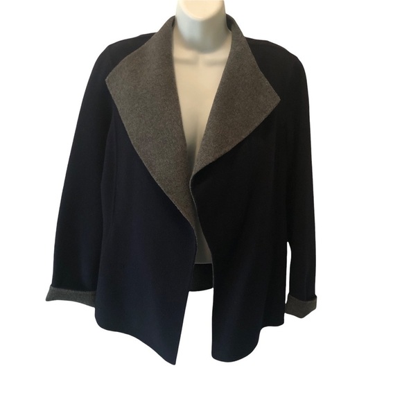 Talbots Double-Face Wing Collar Jacket  Sz. M Solid Navy Gray Wool Blend - Picture 1 of 7